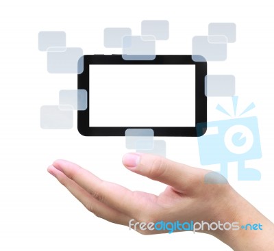 Touch Pad PC On Women Hand Stock Photo