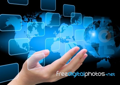 Touch Screen Interface On Hand Stock Photo