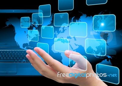 Touch Screen Interface On Women Hand Stock Image