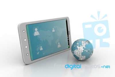 Touch Screen Smartphone With Earth Globe Stock Image