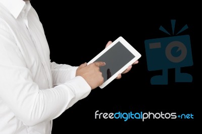 Touching A Digital Tablet Stock Photo