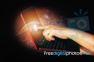 Touching Screen On Laptop Stock Photo