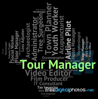 Tour Manager Indicates Jobs Vacationing And Text Stock Image