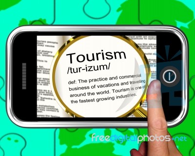 Tourism Definition On Smartphone Shows Traveling Abroad Stock Image