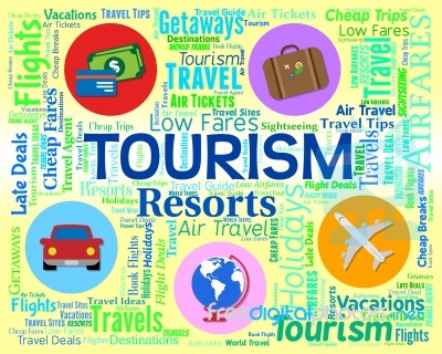 Tourism Word Shows Holiday Visiting And Travels Stock Image