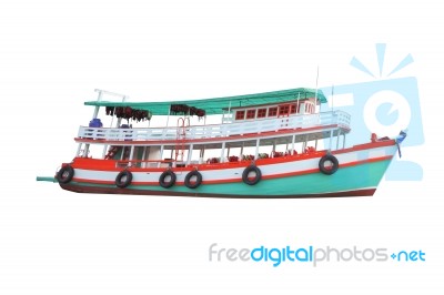 Tourist Boat Modified From Fishing On White Background Stock Photo