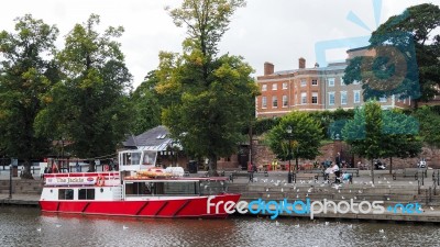 Tourist Boat Moored On The River Dee At Chester Stock Photo