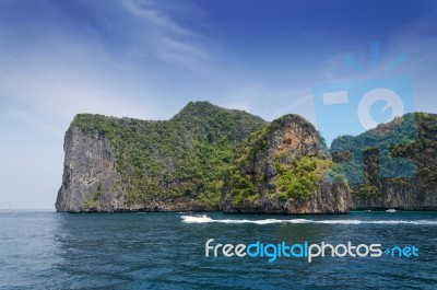 Tourist Boat On Ocean Of Phang Nga National Park Stock Photo