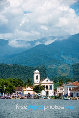 Tourist Boats Waiting For Tourists Near The Church Igreja De San… Stock Photo