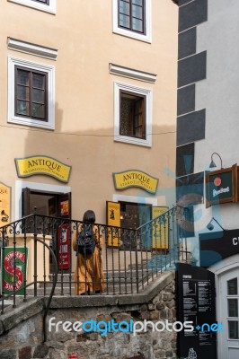 Tourist Sightseeing In Krumlov In The Czech Republic Stock Photo