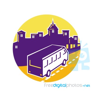 Tourist Van City Cityscape Circle Retro Stock Image