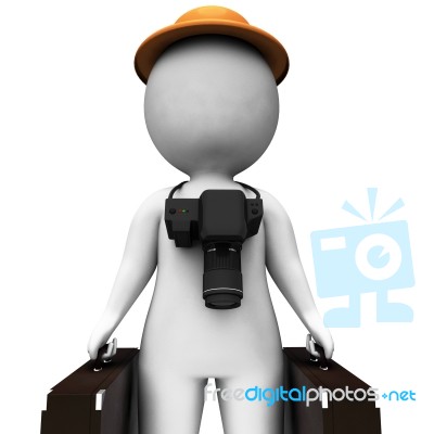 Tourist With Suitcases Shows Vacation Trip Travelling Or Holiday… Stock Image