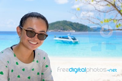 Tourist Woman On The Beach At Similan Islands, Thailand Stock Photo