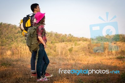 Tourists Are Enjoying The Mountain Stock Photo