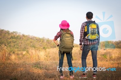 Tourists Are Enjoying The Mountain Stock Photo