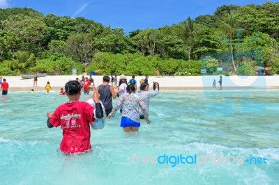 Tourists Arriving By Boat At Similan Island, Thailand Stock Photo