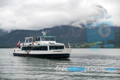 Tourists Enjoying A Trip On Wolfgang Lake Stock Photo