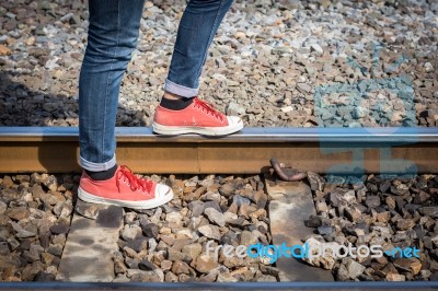 Tourists Man Are Enjoying The Train Station Stock Photo