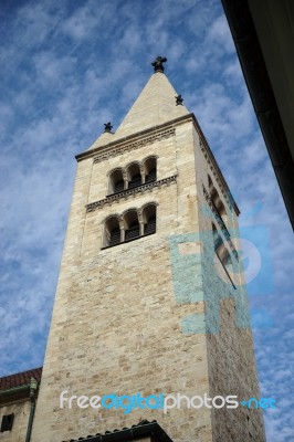 Tower Of Saint George's Basilica In The Castle Area Of Prague Stock Photo