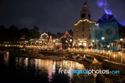 Town Hall And Mount Prometheus At Tolyo Disney Sea Stock Photo