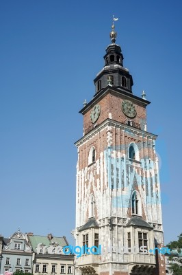 Town Hall Tower Market Square In Krakow Stock Photo