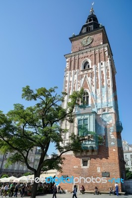 Town Hall Tower Market Square In Krakow Stock Photo