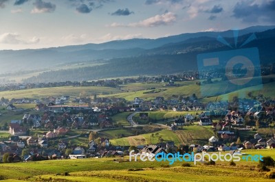 Town On Hills Of Tatra Mountain Range Stock Photo