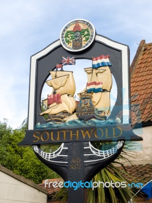 Town Sign At The Entrance To Southwold Stock Photo