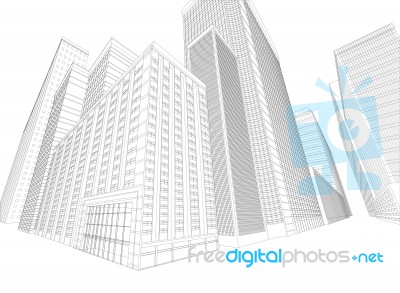 Townscape Wireframe Building Stock Image