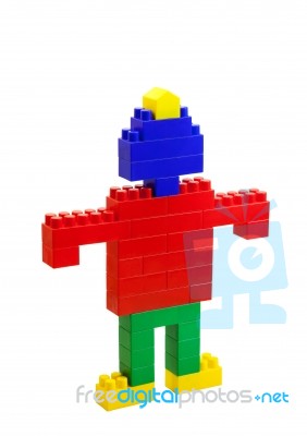 Toy Man Of Colored Blocks Closeup Stock Photo