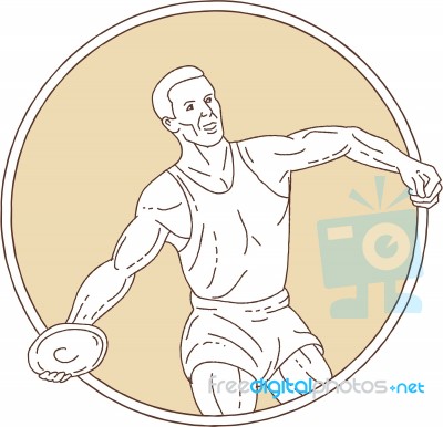 Track And Field Discus Thrower Circle Mono Line Stock Image