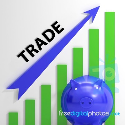 Trade Graph Shows Growth In Markets And Share Value Stock Image