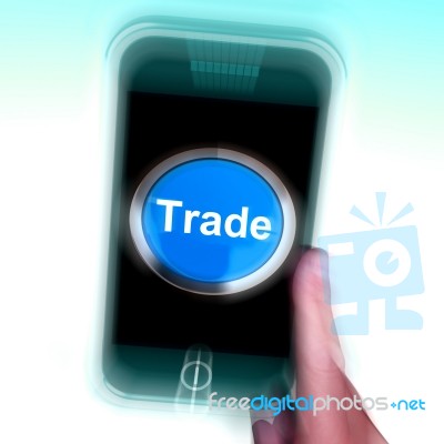 Trade On Mobile Phone Shows Online Buying And Selling Stock Image