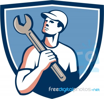 Tradesman Mechanic Spanner Crest Retro Stock Image