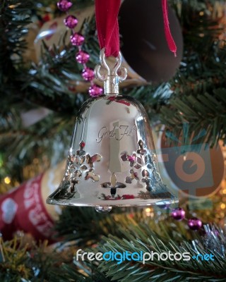 Traditional Christmas Decorations Or Silver Bell Stock Photo