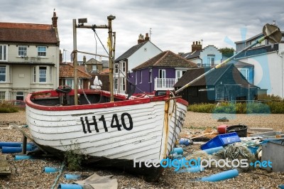 Traditional Fishing Boat On The Beach At Aldeburgh Stock Photo