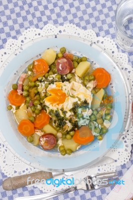 Traditional Green Peas With Egg Stock Photo