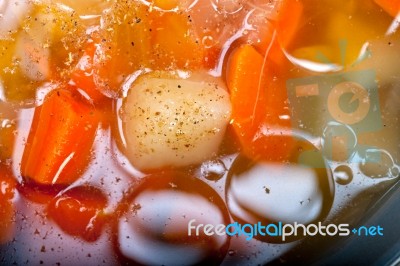 Traditional Italian Minestrone Soup Stock Photo