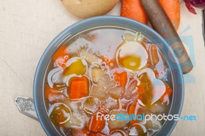 Traditional Italian Minestrone Soup Stock Photo