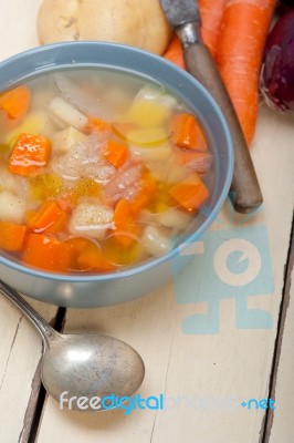 Traditional Italian Minestrone Soup Stock Photo