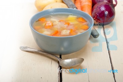 Traditional Italian Minestrone Soup Stock Photo