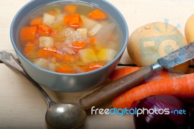 Traditional Italian Minestrone Soup Stock Photo