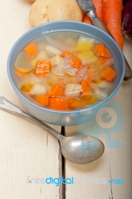 Traditional Italian Minestrone Soup Stock Photo