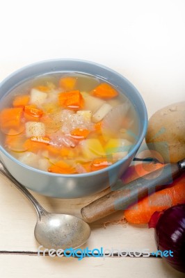 Traditional Italian Minestrone Soup Stock Photo