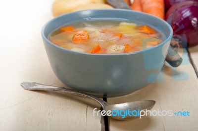 Traditional Italian Minestrone Soup Stock Photo