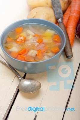 Traditional Italian Minestrone Soup Stock Photo