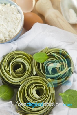 Traditional Italian Raw Homemade Spinach Pasta Stock Photo