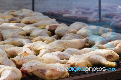 Traditional Meat Grilled On The Grill In The Argentine Countryside Stock Photo