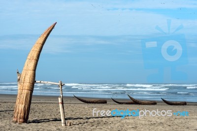 Traditional Peruvian Small Reed Boats Stock Photo