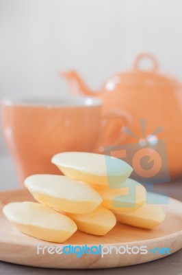 Traditional Thai Cookies On Wooden Plate Stock Photo